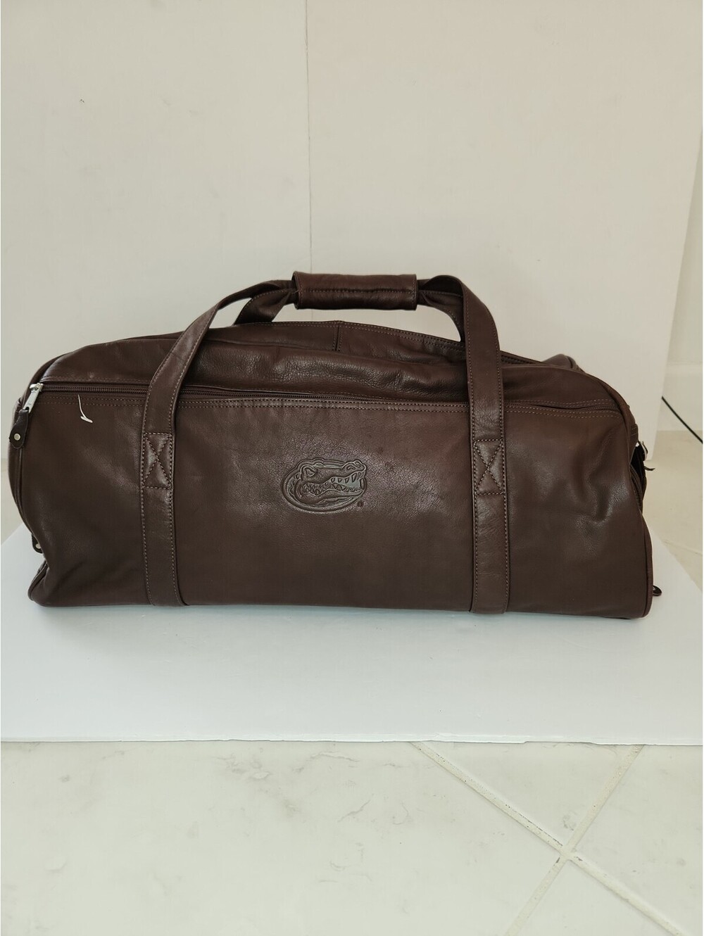 VTG Leather Duffle Bag University Of Florida Gators Brn Weekender Pockets RARE
